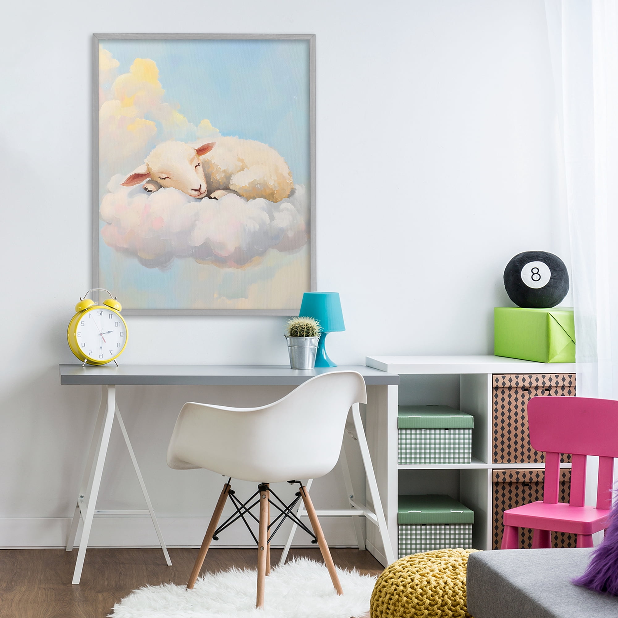 Stupell Industries Sleeping Sheep on a Cloud Gray Framed Giclee Art, design by The Prints Vibe