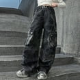 thumbnail image 2 of KAUOD Cargo Pants for Teen Girls Baggy Jeans Wide Leg Denim Pants Y2K Hip Hop Streetwear High Elastic Waisted Hiking Pants, 2 of 4