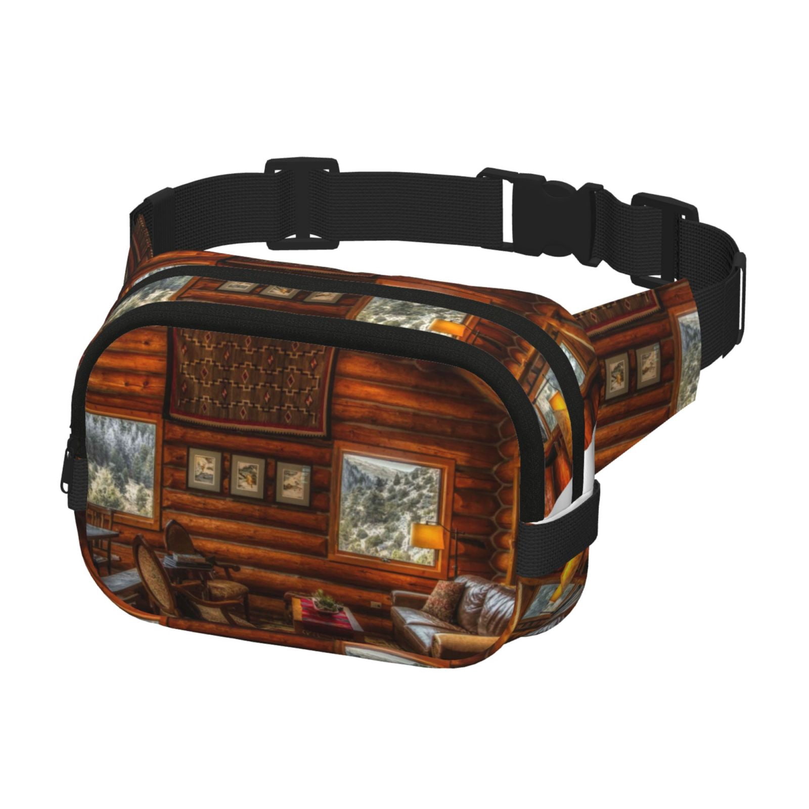 Hirioo Log Cabin Inside for Double Layer Waist Bag Adjustable Fanny Pack For Travel Running Hiking
