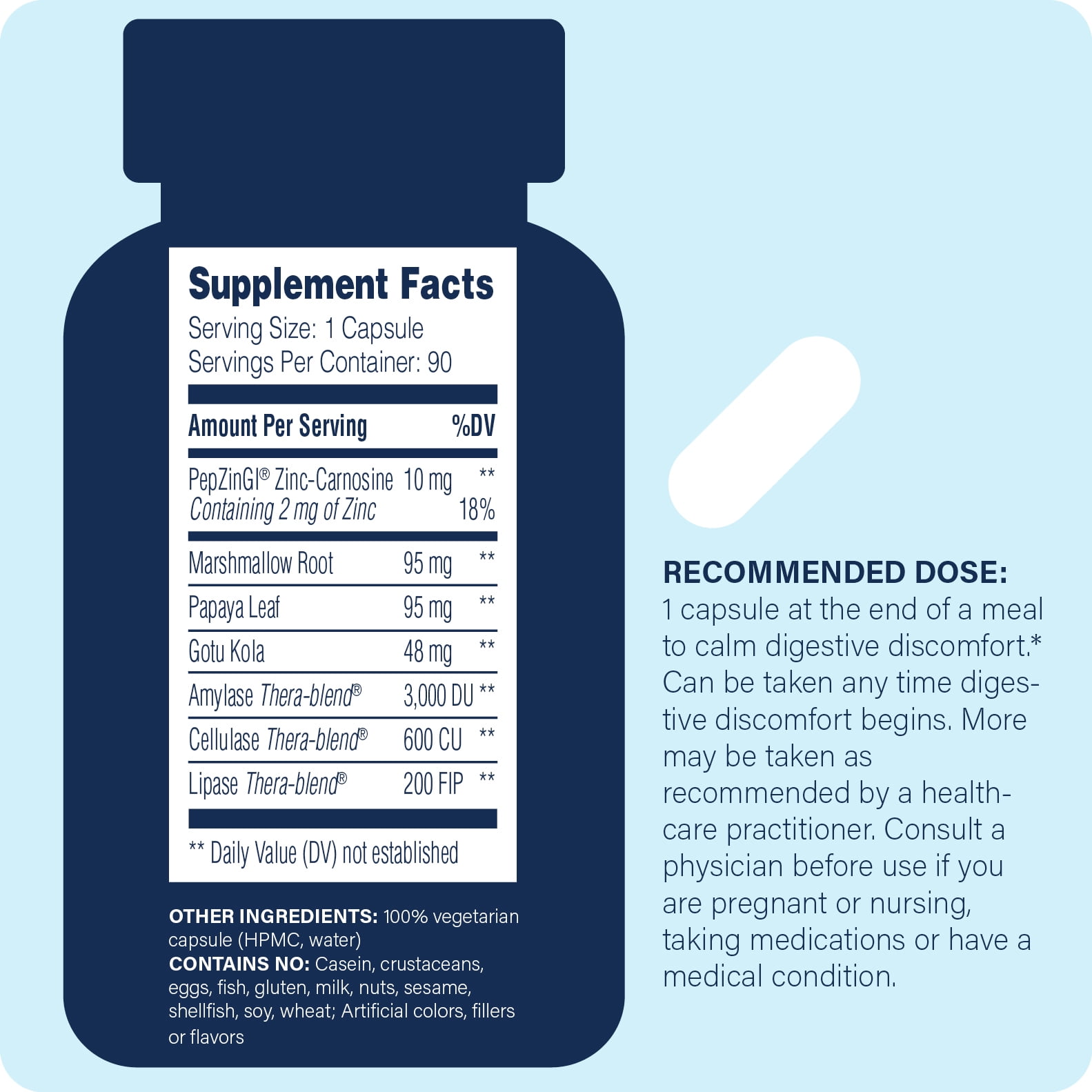 Enzyme Science Acid Calm with Zinc Carnosine Digestive Support for Occasional Heartburn, 90 Capsules