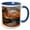 Blue/White, variant on 3drose, Tranquil Palm Tree Rocky Sand Image of Light Infused Beach Painting, 11oz Two-tone Green Mug