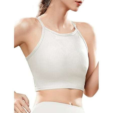High Neck Sports Bra Workout Crop Tops for Women Long Lined Sports Bra Ribbed Sports Bra Racerback Crop Tank