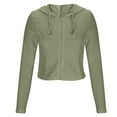 thumbnail image 5 of SMihono Women's Long Sleeves Y2k Hoodie Crop Zip Up Ribber Knit Jacket Tops Slim Fit Sweatshirt with Pockets Army Green S, 5 of 7