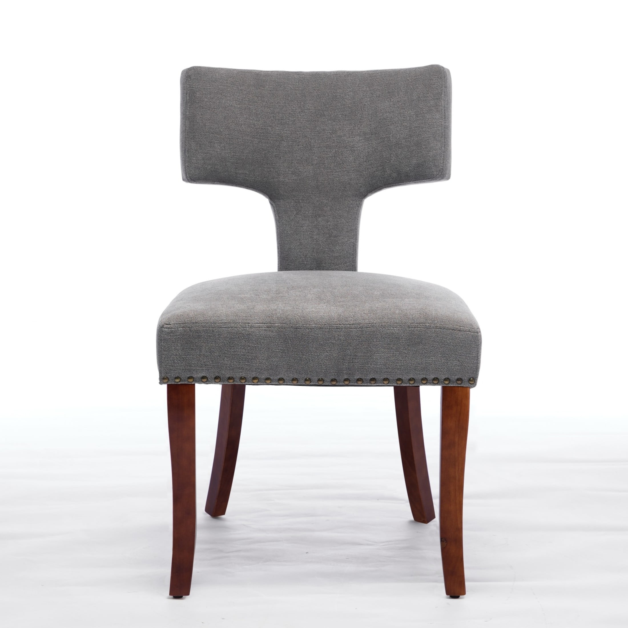 Persa Modern Upholstered Dining Chairs with Copper Studs, Rubberwood Frame, Gray, Set of 2