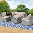 thumbnail image 6 of Walsunny 5 Pieces Patio Furniture Sets, Outdoor Wicker Rattan Patio Conversation Set with Cushions and Glass Table for Backyard, Garden,Pool, Silver Rattan Khaki Cushions, 6 of 7