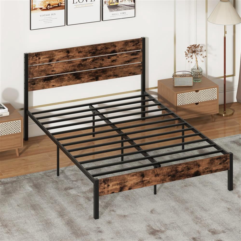 Topcobe Full/King/Queen/Twin Size Bed Frame with High Headboard and Mute Bar, Platform Bed Frame, Indoor Furniture for Bedroom-Queen Size