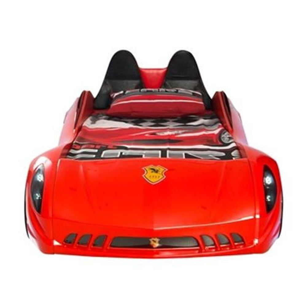 Titi Racer Modern Wood Shark Twin Race Car Bed with Remote Control in Red