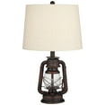 thumbnail image 3 of Franklin Iron Works Murphy Industrial Rustic Accent Table Lamp 23" High Weathered Red Bronze Clear Glass with Dimmer Oatmeal Shade for Bedroom Office, 3 of 10