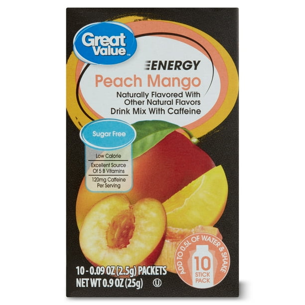 Great Value Energy Peach Mango Drink Mix, 0.09 Oz, 10 Ct