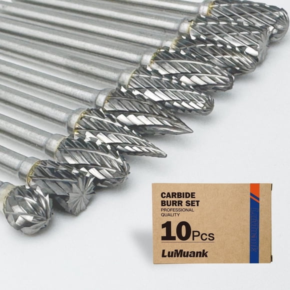 10Pcs Carbide Burr Bits Set Compatible with Dremel 1/8", Rotary Tool Bits with D
