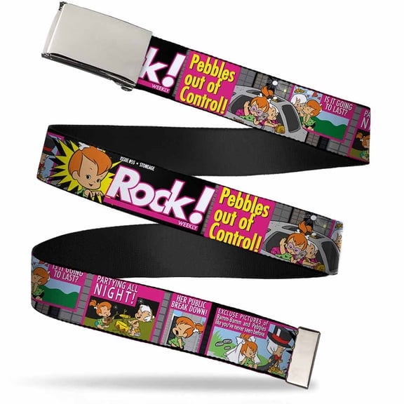 Adjustable Belt, Clamp Buckle, Cut-to-Fit, The Flintstones Tabloid Rock Pebbles Out of Control