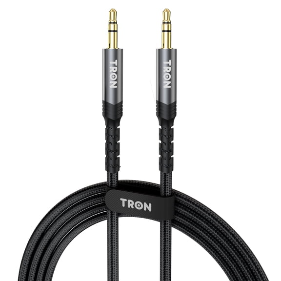 TRON Aux Cable, 3.5mm to 3.5mm Male to Male Stereo Audio Cord, 5FT Nylon Braided Auxiliary Cable for Car Stereo, Headphones, Speakers, Laptop, Tablet, Home Audio System, Tinned Copper, Grey