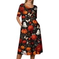 thumbnail image 5 of Halloween Dresses for Women Summer Comfy Funny Pumpkin Ghost Medieval Dress Short Sleeve Renaissance Loose Fit Flowy Midi Halloween Costumes Dresses Red M, 5 of 6