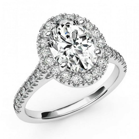 HeartsAndYou 2ct Oval Cut Moissanite Halo Set Engagement Ring for Women Women 18k White Gold over Silver