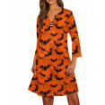 thumbnail image 4 of WTOBBY Women's Fashionable V-Neck Halloween Printed Dress with Button Detail and 3/4 Sleeve Pockets - Stylish and Functional Dress for Women,Ginger XL, 4 of 6