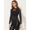thumbnail image 4 of Blusa transparente transparente de manga larga con abertura frontal de encaje floral para mujer Negro XL, 4 of 4