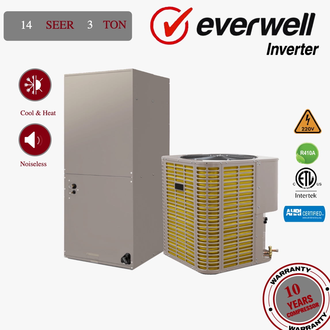 Everwell 34000 Btu 14 Seer 220v Ducted Central Split Air Conditioner