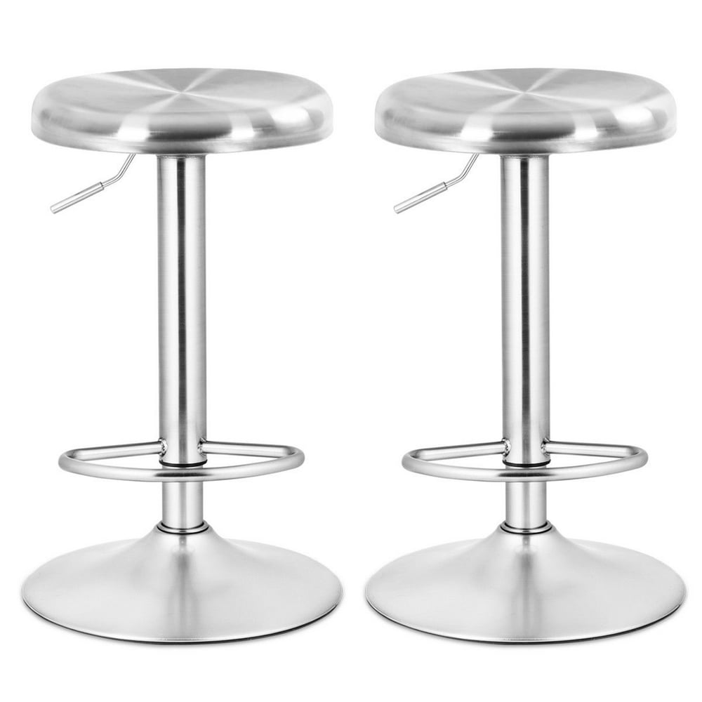Costway 2 Pcs Brushed Stainless Steel Swivel Bar Stool Seat Adjustable Brushed Stainless Steel Bar Stools