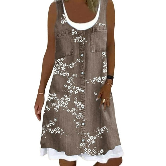 Colisha Women Tunic Dress Floral Printed Tank Dress Loose Sleeveless Beach Summer Dress