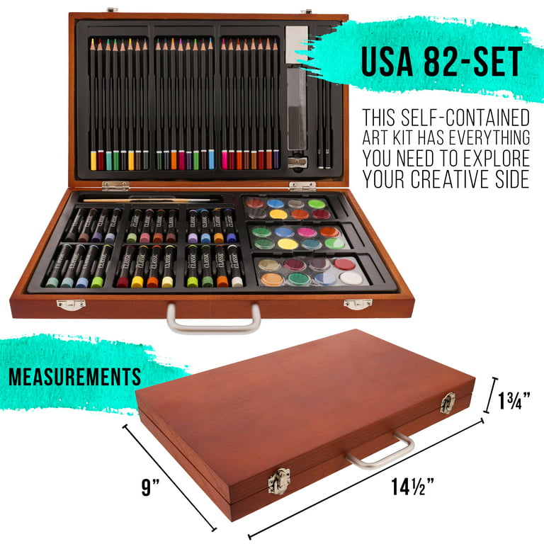 Professional Art Supplies Set With Beautiful Wood Carry Case, US