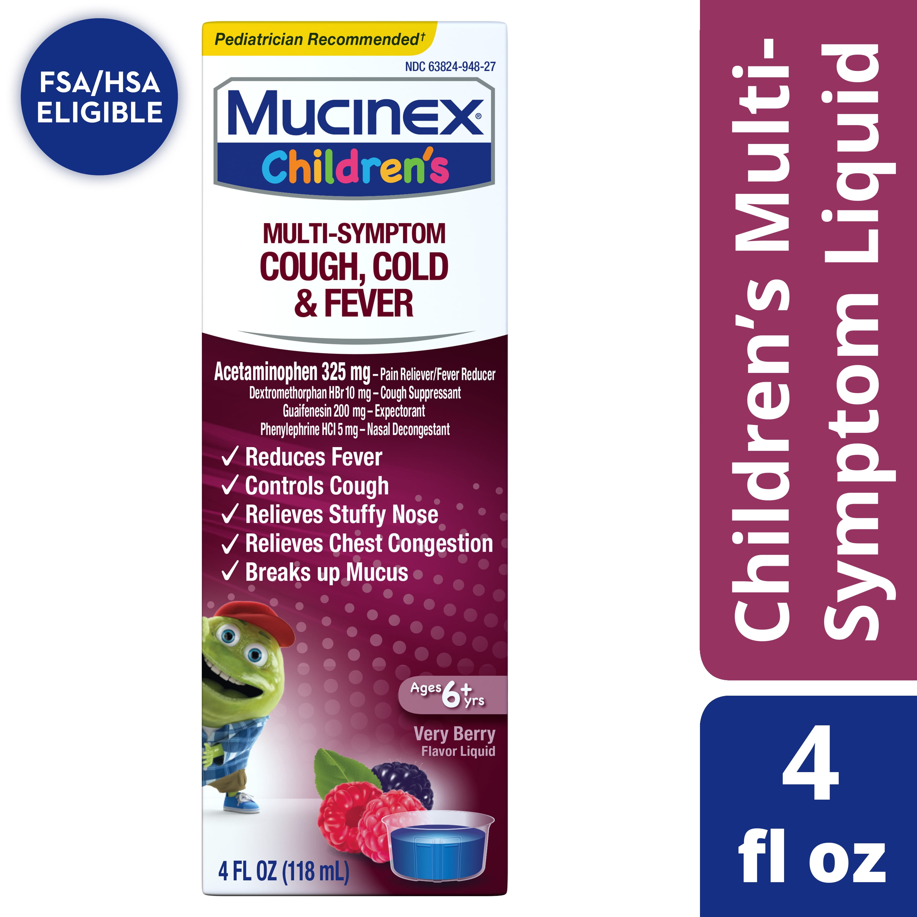 Mucinex Children's MultiSymptom Cough, Cold and Fever Liquid, Very