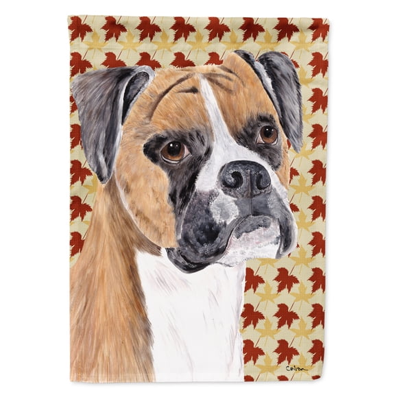 Carolines Treasures SC9230-FLAG-PARENT Boxer Fall Leaves Portrait Flag  multicolor