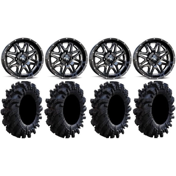 MSA Black Vibe 14" ATV Wheels 26.5" Intimidator Tires Can-Am Commander Maverick Renegade Outlander Defender