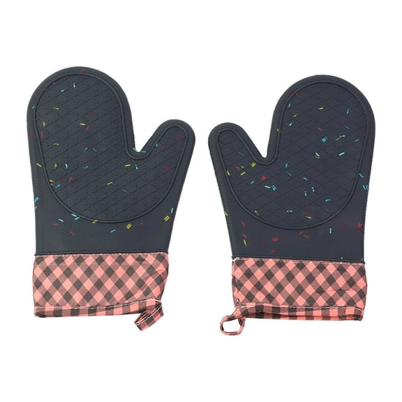 Silicone Oven Mitts Set of 2, Heat Resistant Kitchen Gloves for Baking, Cooking, Grilling, Extra Long Non-Slip Grip, Soft Comfortable Lining