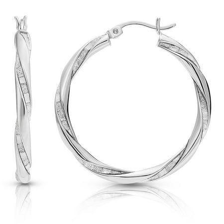 Art And Molly Jewelry Sterling Silver Twisted Glitter Hoop Sterling Silver Twisted Glitter Hoop Earrings