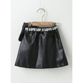 thumbnail image 3 of hirigin Little Girls PU Leather Skirt Outfits, Plain Color High Waisted Short Skirt + Letter Plastic Buckle Waist Belt with Bag, 3 of 9