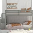 thumbnail image 2 of Bunk Bed with Storage Staircase, Twin Over Twin Low Bunk Beds Solid Wood Floor Bunk Bed Frame, No Box Spring Required (Gray), 2 of 5