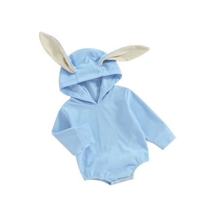 

Thaisu Baby Girls and Boys Corduroy Romper Cute 3D Rabbit Ear Long Sleeve Hooded Jumpsuit Infant Toddler Easter Clothes
