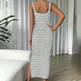 thumbnail image 3 of Women's Casual Stripe Sleeveless Round Neck Slim Dress, Split Hem, Polyester Blend, for Spring/Summer/Autumn, Multiple Sizes, 3 of 6