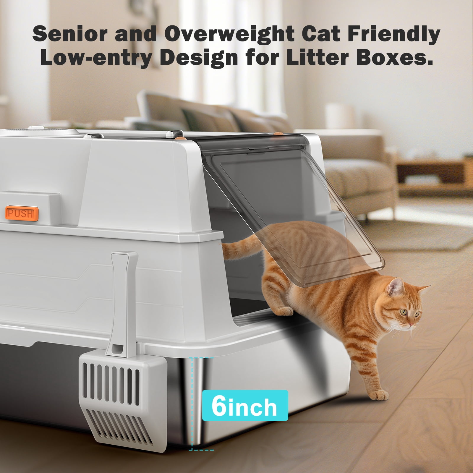 XXXL Cat Litter Box, Giant Enclosed Cat Litter Boxes for Big Cats, Extra Large Litter Box for Multiple Cats, Metal Cat Litter Box with Scoop, Silver Gary