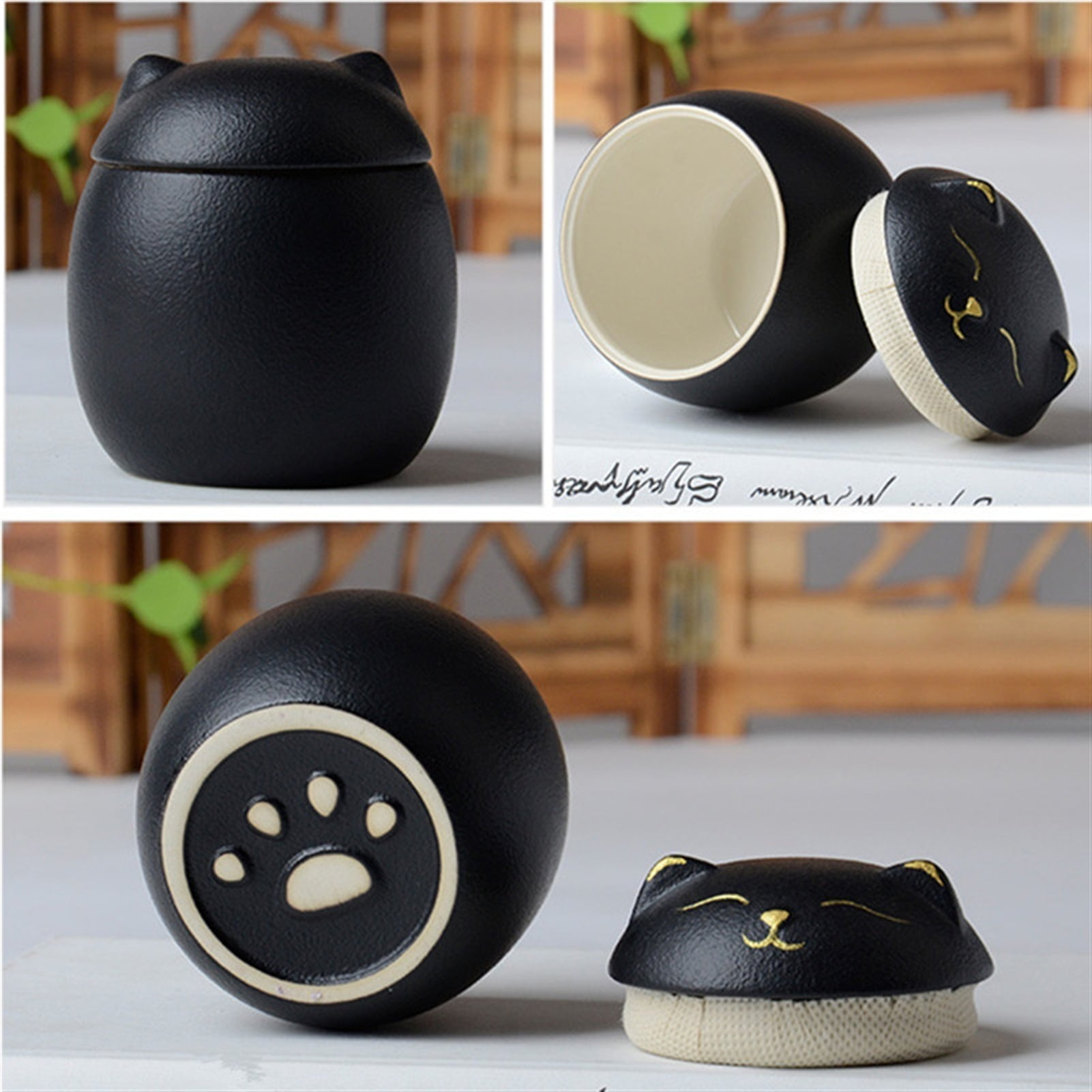 Urn For Pet Ashes- Cat Shape Memorial Cremation Urns-Handcrafted Black Decorative Urns For Funeral Cat Urn Dog Urn
