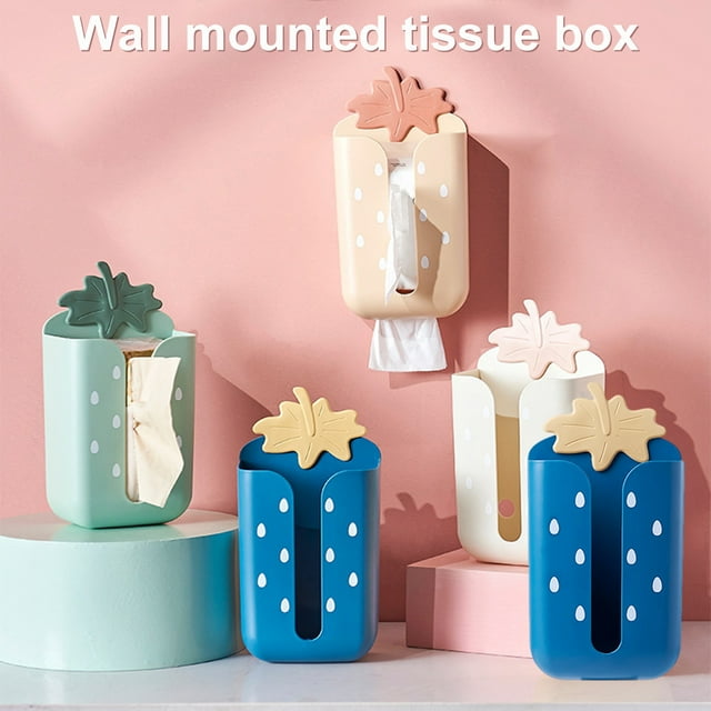 TureClos Wall-mounted Tissue Box Self-adhesive Garbage Storage Organizer Toilet Paper Holder Container, Pink