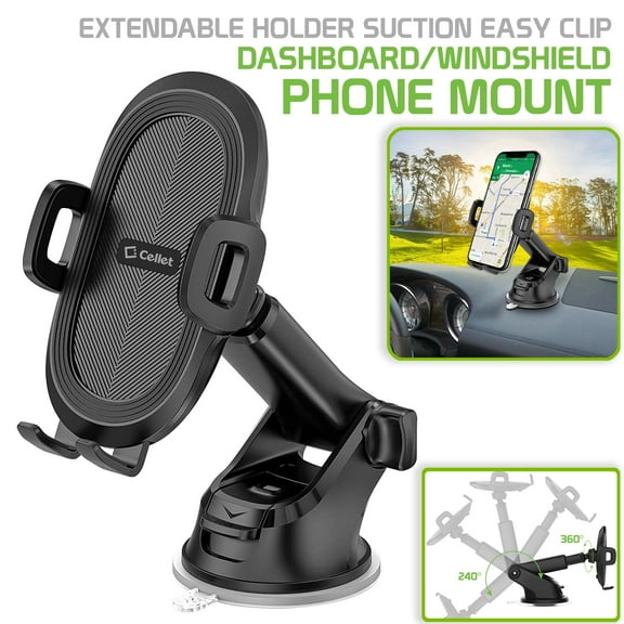 Cellet Phone Mount for Dashboard/Windshield – Telescoping Arm, 360° Rotation