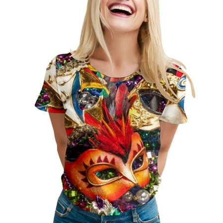 PMUYBHF T-Shirt à Manches Courtes Imprimé pour Femmes Printemps Été Vacances Col Rond 826 S