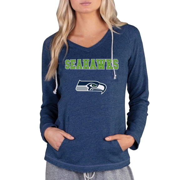 Women's Concepts Sport Navy Seattle Seahawks Mainstream Tri-Blend Raglan Hoodie V-Neck Top