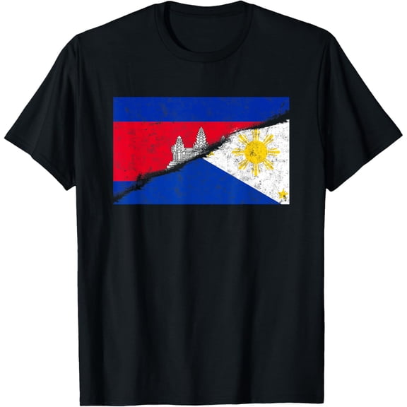 t-shirt Cambodia Khmer Cambodian Philippines Filipino Mixed DNA Flag T-Shirt mens,black,women,funny,journey,Crew Neck, Short Sleeve,custom clothing patterns.gift
