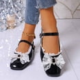 thumbnail image 2 of Women's Fashion Mary Jane Flats Square Toe with Bow Detail and Adjustable Buckle Strap Comfortable Casual Ballet Shoes Black 5.5, 2 of 7