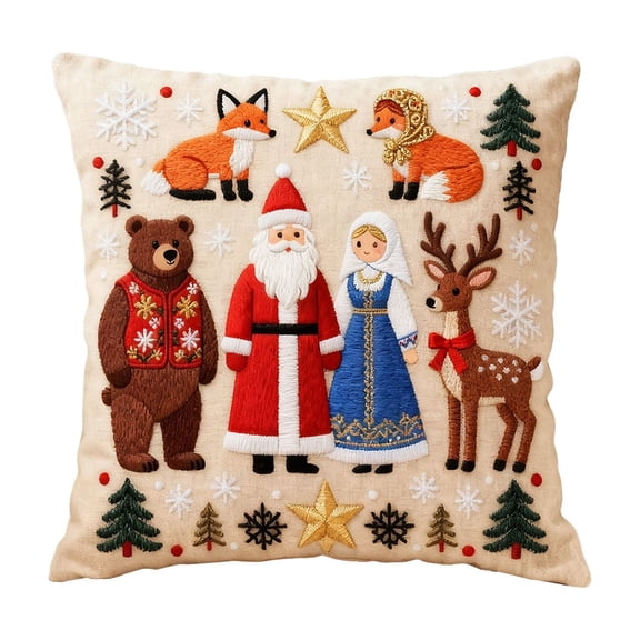 SLYNSHome Christmas Pillow Covers 18x18 inch,Christmas Decoratived Pillow Case Tree,Snowman,Snowflakes,Deer,Santa Cushion Case for Sofa Indoor Outdoor Decor