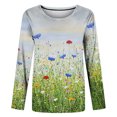 thumbnail image 4 of Tops para mujer Camisas Blusas Elegantes casuales Camisas de manga larga Suéter inferior Estampado floral Cuello redondo Top Cuello redondo Top/Camisa Odeerbi ODB-5, 4 of 5