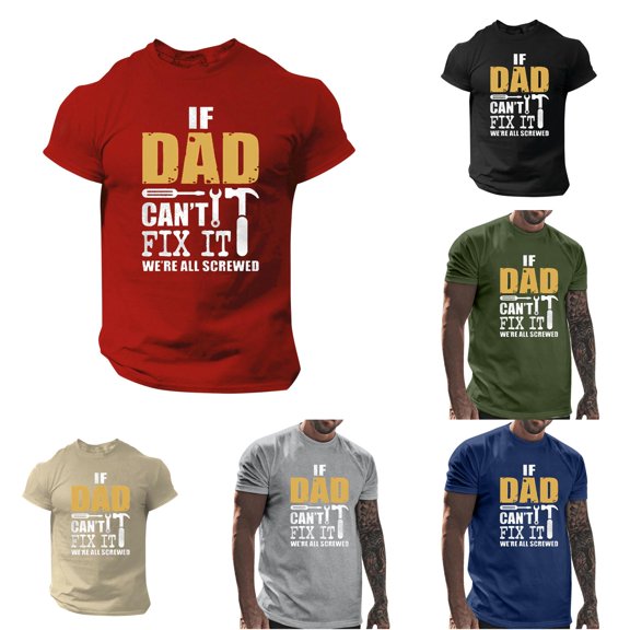 ZHOGXU Father's Day Mens T Shirt Summer Round Neck Short Sleeve Letter Print Comfortable Fashion Tee Top For Casual Daily Wear,Red,Xl