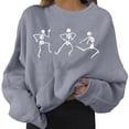 thumbnail image 2 of Women Crewneck Pullover Sweatshirt Solid Sweater Lightweight Hedging Printed Loose Round Neck Ladies para Winter Autumn - Gris M Macarena Sudadera de Crewneck, 2 of 8