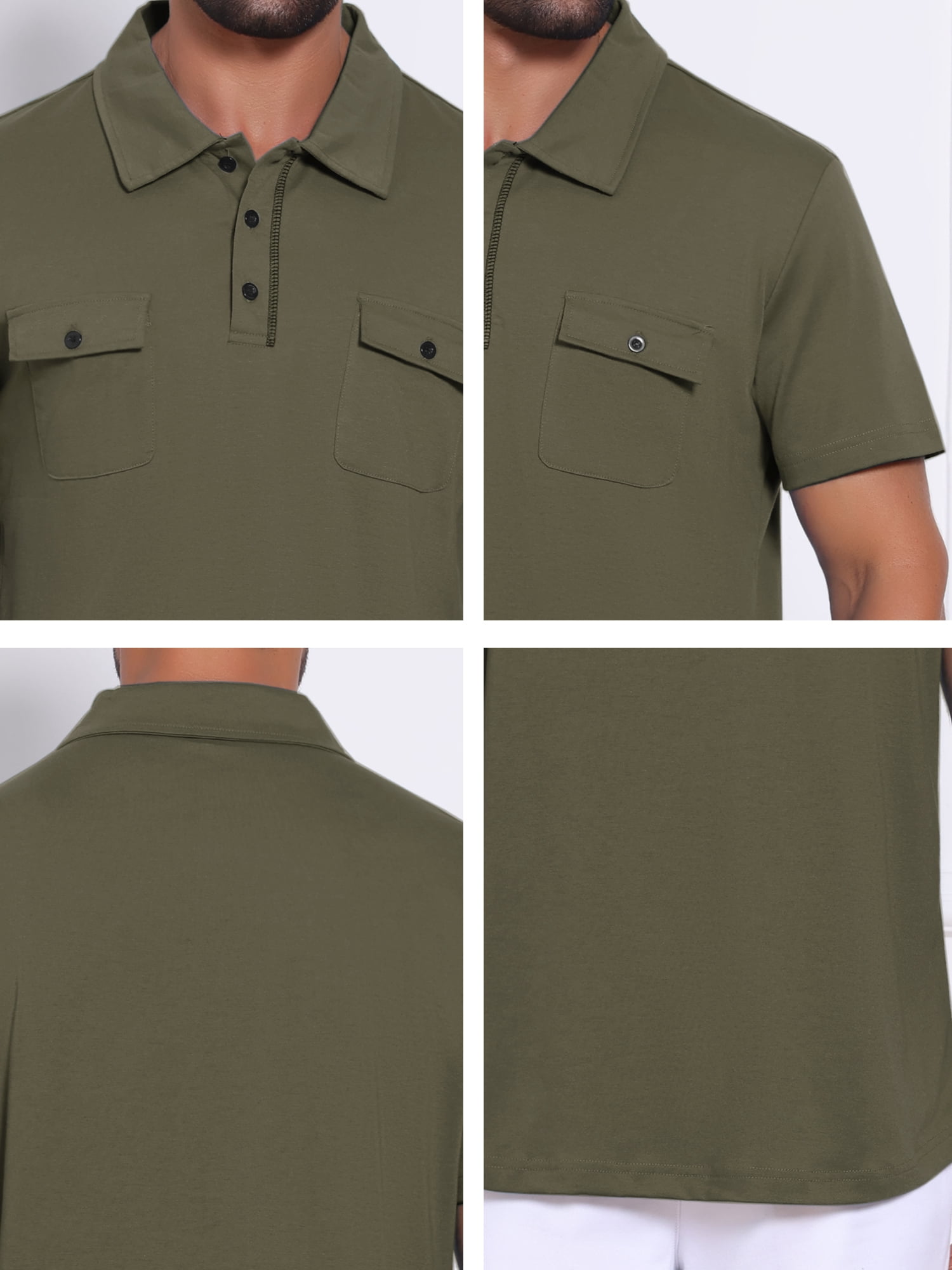 DARING DIVA Men's Collared Short Sleeve Double Chest Pockets Polo Shirt 2XL Olive Green