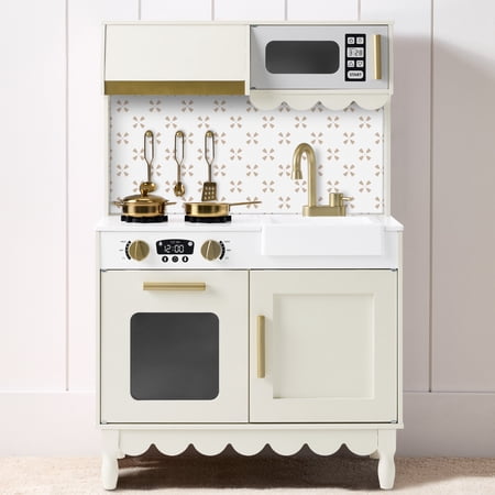 Best Choice Products Toddler Kitchen Playset - Wooden Kids Pretend Play Cooking Set with Accessories & Storage - Cream