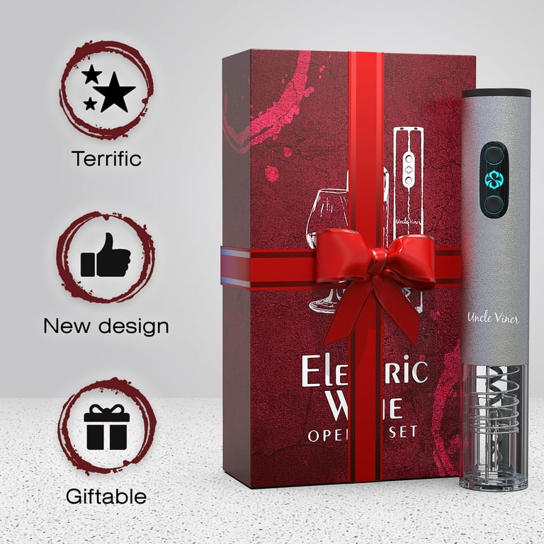 Electric Wine Opener Set Uncle Viner with Charger & Batteries - Gift Idea  for Wine Lover - Battery Operated Corkscrew - Automatic Cordless Wine Bottle  Opener Rechargeable - Mother's Day Christmas Kit 