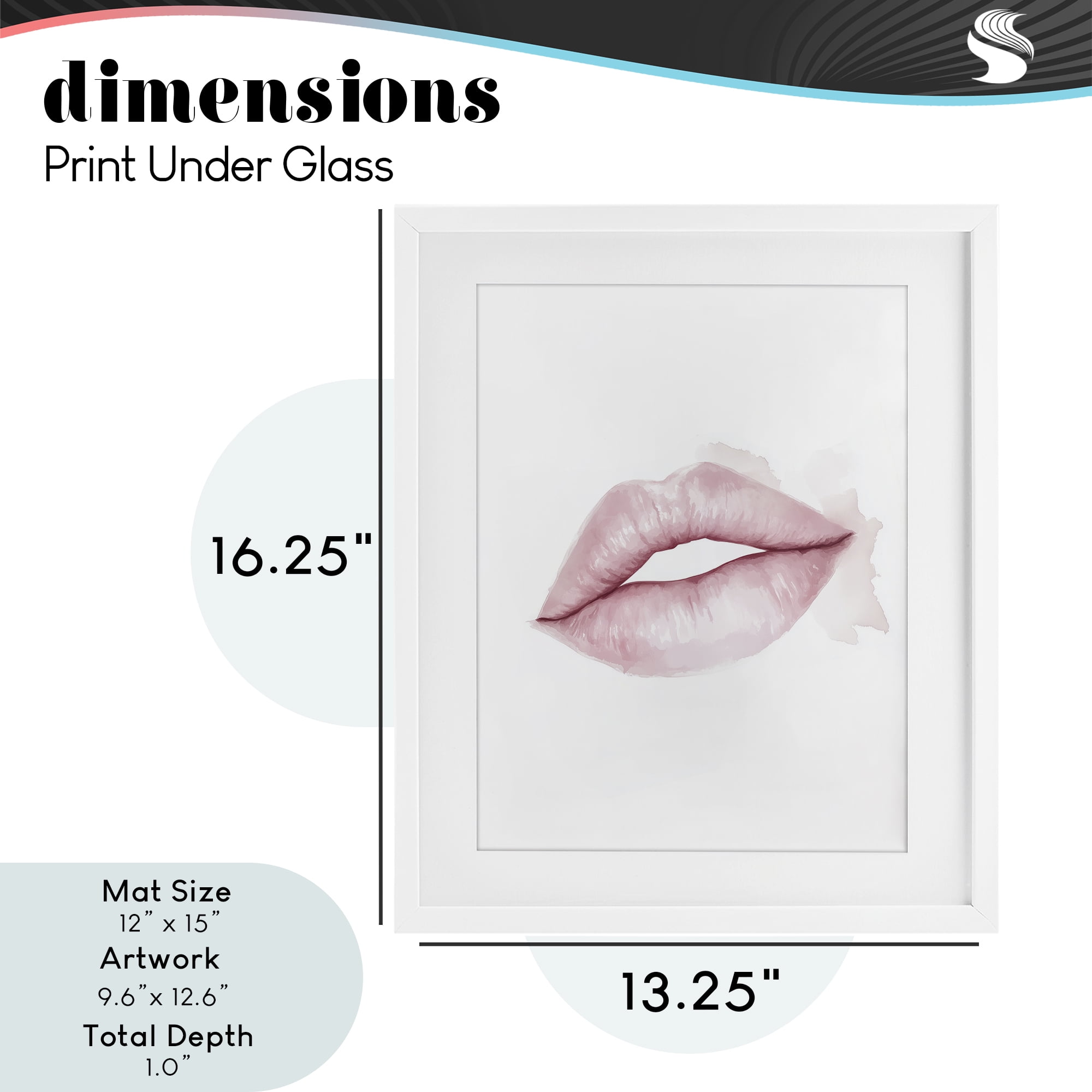 Pink Lips Watercolor White Framed Print Under Glass, design by Christine Simpson Art
