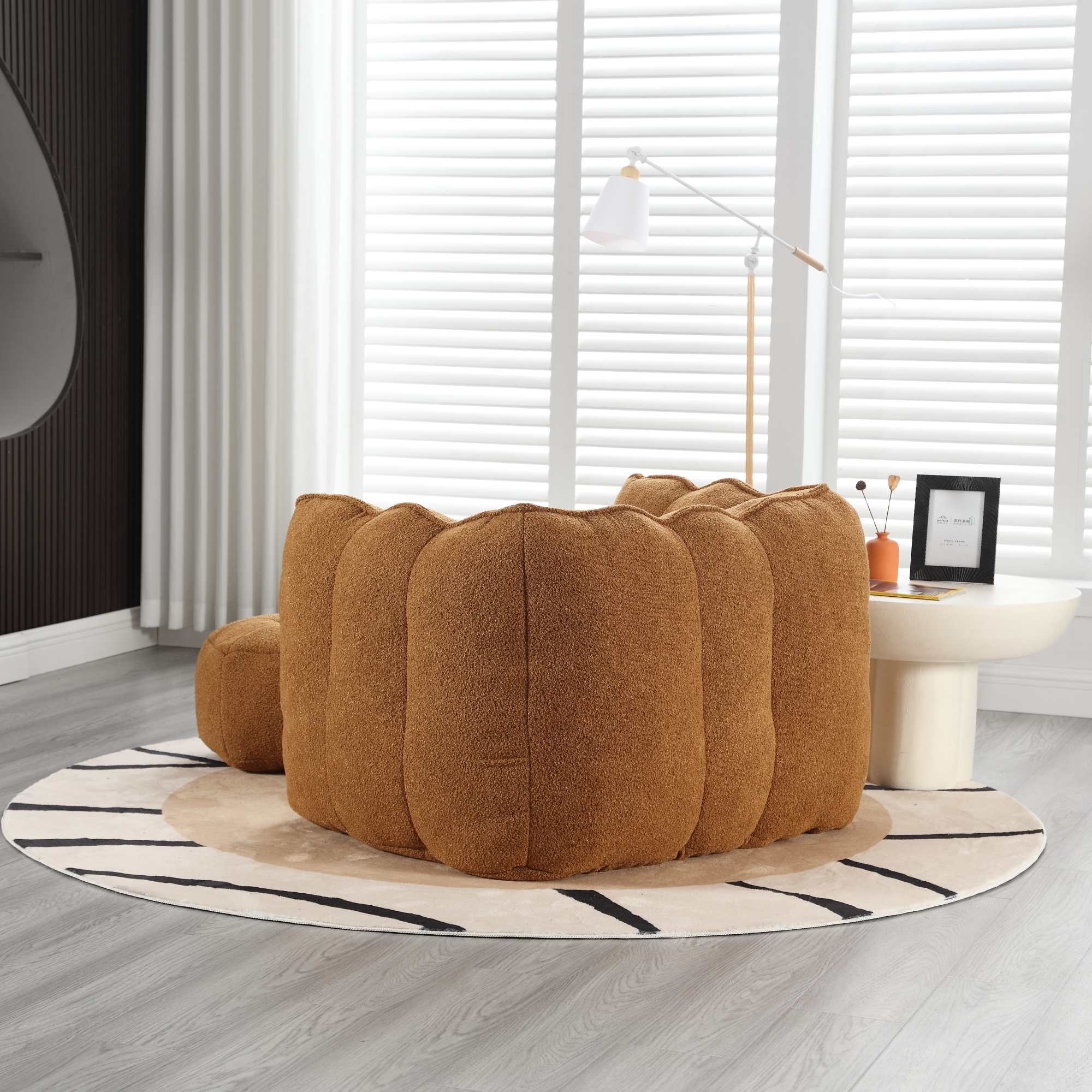Leumius Soft Bean Bag Chair with High Resilient Foam(Chips)for Living Room and Bedroom,Comfortable Square Lazy Sofa with Footstool for Adults to Gaming, Reading and Watching TV Khaki